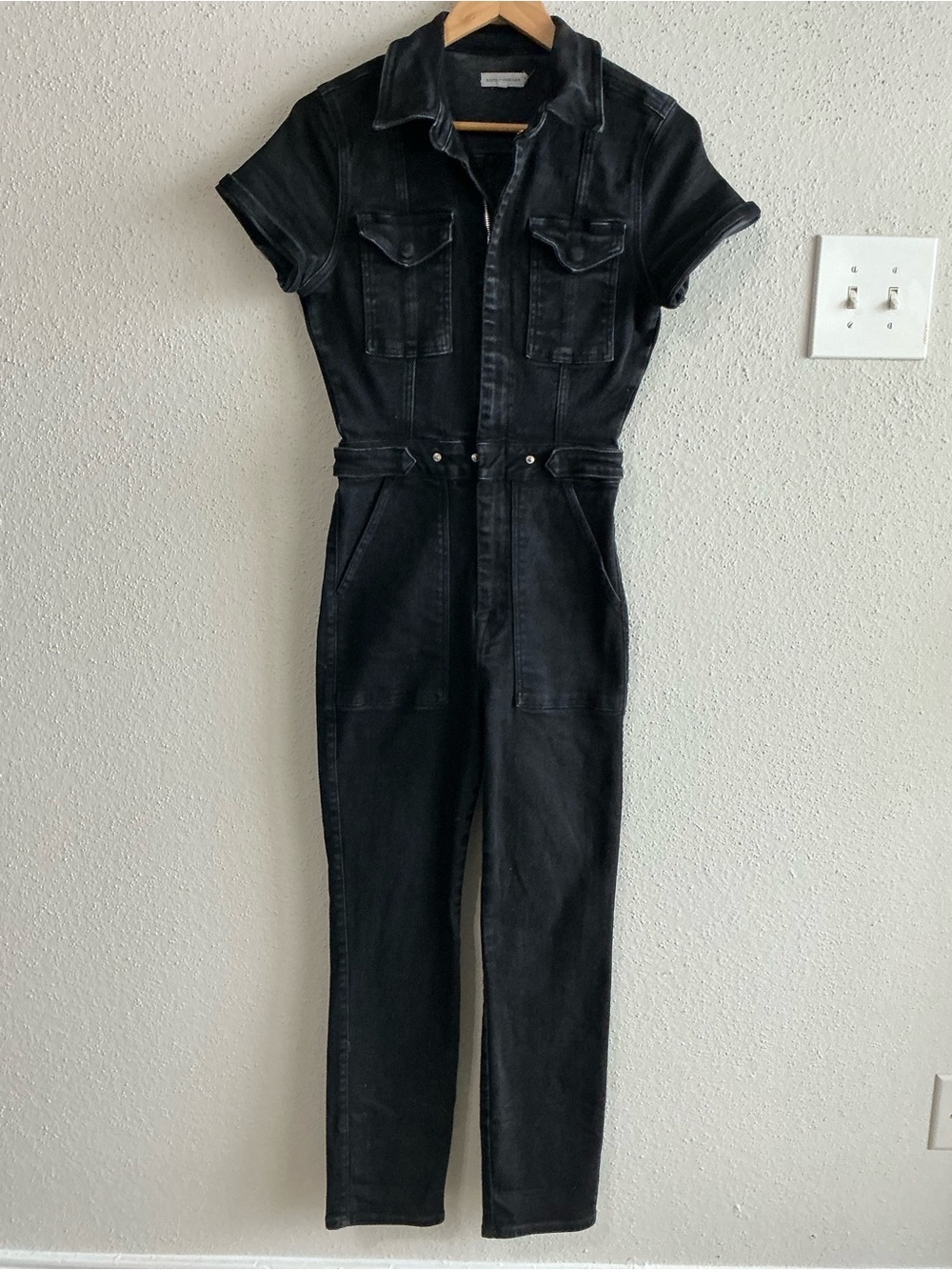 Good American Fit For Success Black Denim Utility Jumpsuit Women’s SZ 2 - Picture 2 of 11